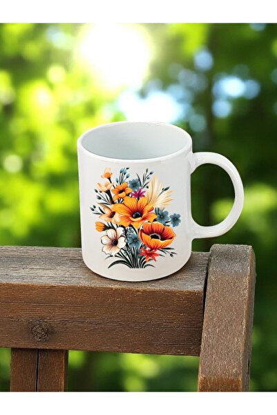 lili hediyelik كوب أبيض مطبوع عليه باقة زهور - هدية عيد ميلاد للرجال