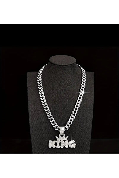 La Saade Royal İce-Hip Hop Küba King Gümüş Rengi Taşlı Chain Kolye
