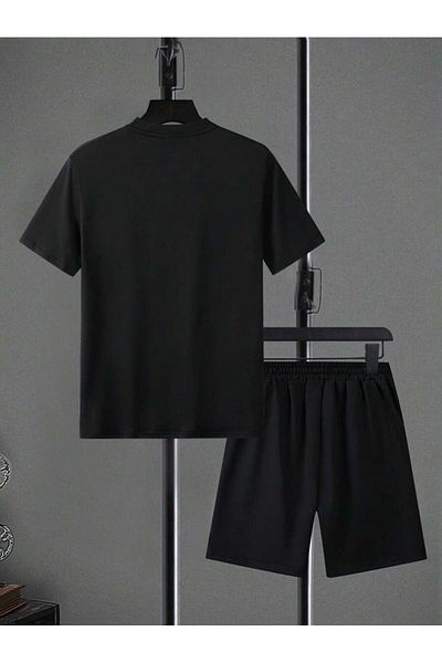 Boi Paris Minimal T-Shirt Shorts - Black Shorts T-Shirt Bottom Top Set Printed Crew Neck