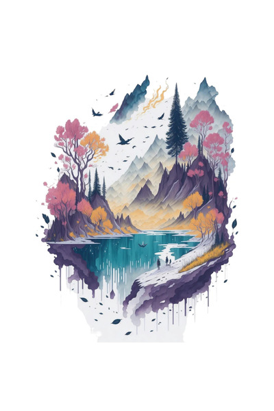 INOVATIX Set de 8 autocolante peisaj montan cu lac, INOVATIX®. 6 cm