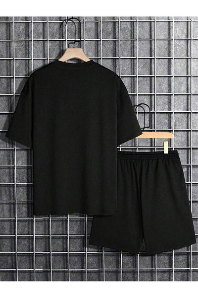 Boi Lover Bear T-Shirt Shorts - Black Shorts T-Shirt Top Bottom Set Printed Crew Neck