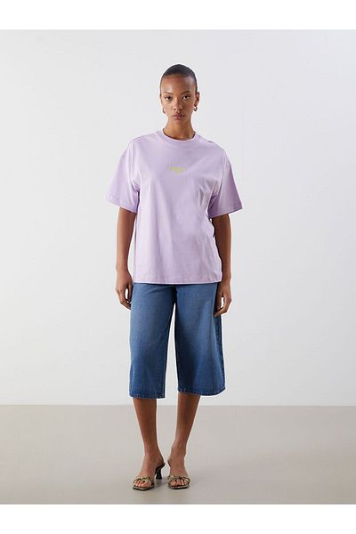 LC Waikiki Crew Neck Paris Printed Oversize Women's T-Shirt