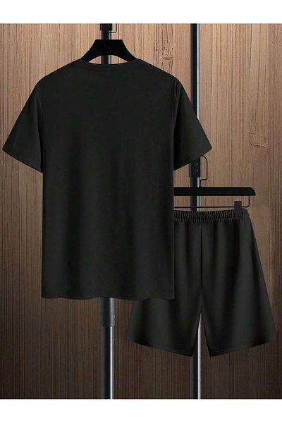 Boi New York 1513 T-Shirt Shorts - Black Shorts T-Shirt Bottom Top Set Printed Crew Neck