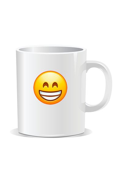 OEM Personalized mug with laughing Emoji, Happiness is written on the face