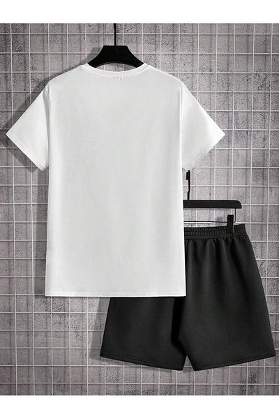 Boi More Money T-Shirt Shorts - White with Black Shorts T-Shirt Top and Bottom Set Printed Crew Neck