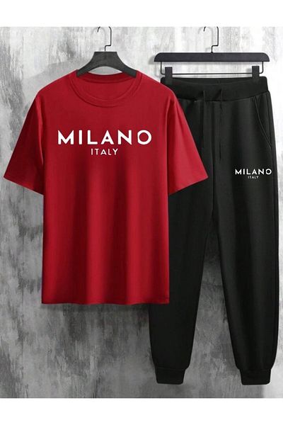 Boi Men's Milano Printed T-Shirt & Sweatpants Bottom Top Set Combo