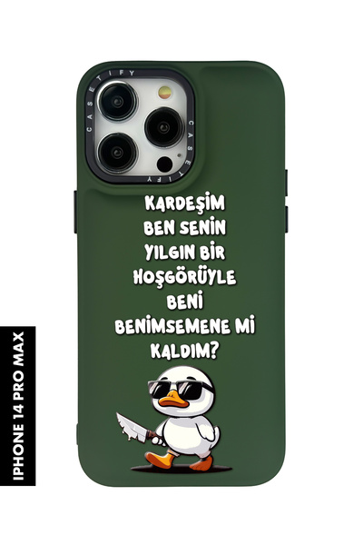 mooodcase iPhone 14 Pro Max Uyumlu Katil Ördek Desenli Silikonlu Pillow Kılıf