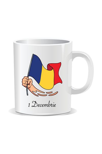 OEM Personalized mug for December 1st, Hand with the Romanian flag - White interior