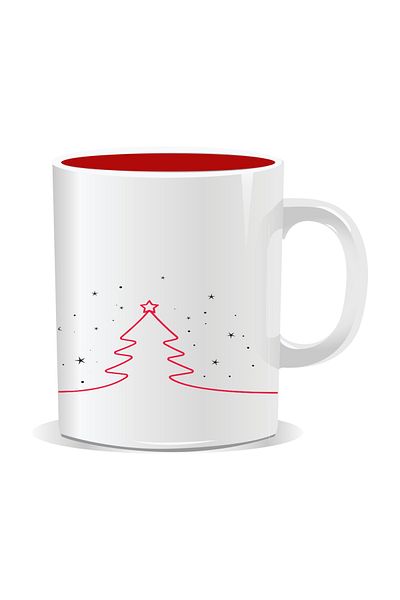 OEM Personalized Christmas mug, Subtle stylized Christmas tree - Red interior