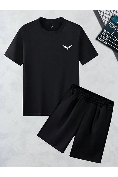 Boi Wing Wing T-Shirt Shorts - Black Shorts T-Shirt Bottom Top Set Printed Crew Neck