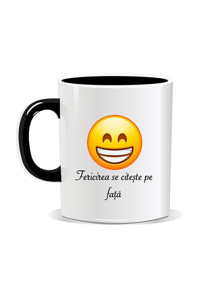 OEM Personalized mug with laughing Emoji, Happiness is written on the face
