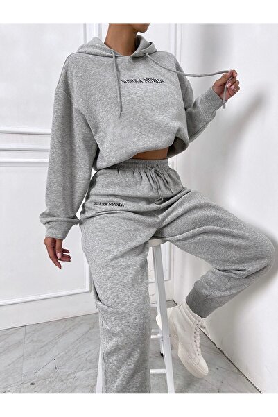 Boi Sierra Nevada Tracksuit Set - Gray Printed Set Jogger Sweatshirt Rubber Leg Hooded