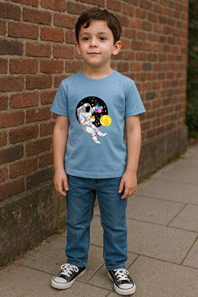 Windy Island Children's Crew Neck Unisex Space Printed T-Shirt