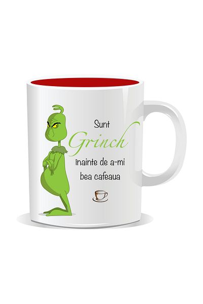 OEM Personalized Christmas mug, I'm the Grinch before I drink my coffee - Red interior