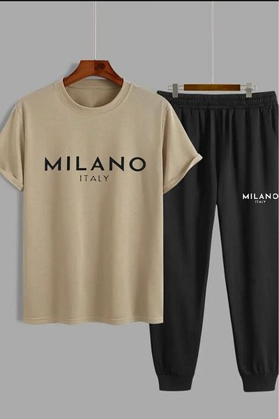 Boi Men's Milano Printed T-Shirt & Sweatpants Bottom Top Set Combo