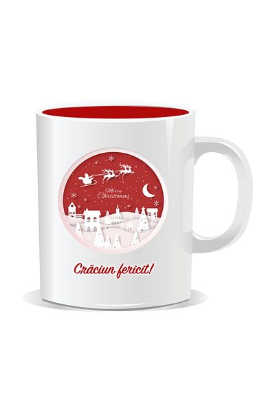 OEM Personalized Christmas mug, Subtle stylized Christmas tree - Red interior