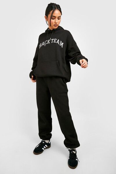 Boi Track Team Tracksuit Set - Black Printed Suit Jogger Sweatshirt with Rubber Leg Hoodie