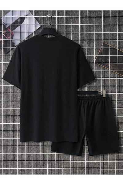 Boi Just Relax T-Shirt Shorts - Black Shorts T-Shirt Top Bottom Set Printed Crew Neck