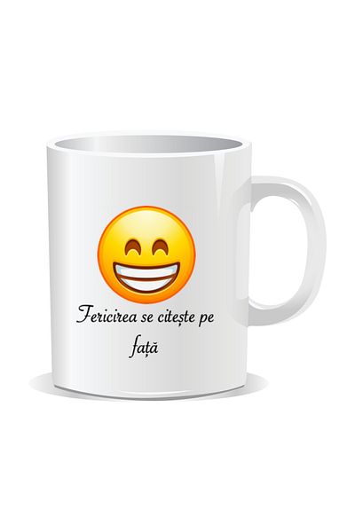 OEM Personalized mug with laughing Emoji, Happiness is written on the face