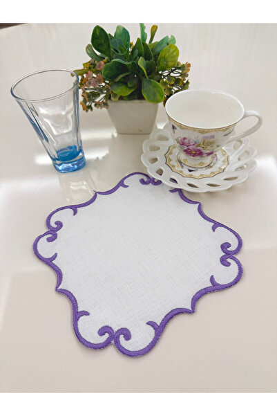 AYNAKIŞÇEYİZ 6 τετράγωνα συμμετρικά περιτυλιγμένα κεντημένα καφέ κοκτέιλ χαρτ...