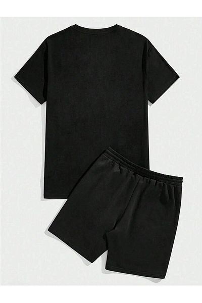 Boi New York 1969 T-Shirt Shorts Combination Set 2 Pieces - Black Printed Oversize Crew Neck