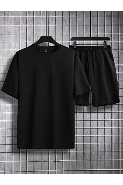 Boi Basic Plain T-Shirt Shorts - Black Shorts T-Shirt Top and Bottom Set Unpr...