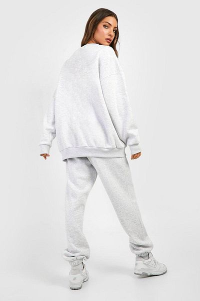 Boi San Diego California Tracksuit Set - Gray Printed Suit Jogger Sweatshirt Elastic Leg Crew Neck