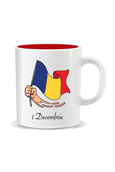 OEM Personalized mug for December 1st, Hand with the Romanian flag - Red interior