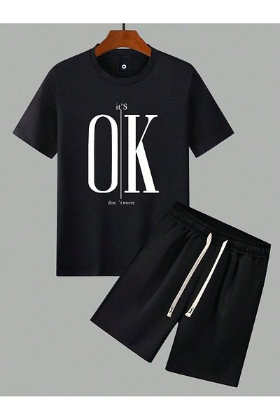 Boi Its Ok T-Shirt Shorts - Black Shorts T-Shirt Top Bottom Set Printed Crew Neck