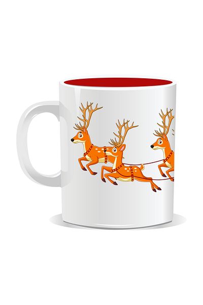 OEM Personalized Christmas mug, Santa on sleigh, Ho Ho Ho - Red interior