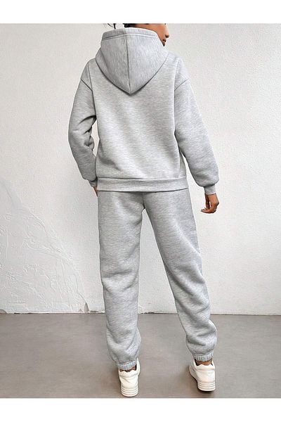 Boi Chicago U.S.A Lower Top Tracksuit Set - Gray Printed Oversize Rubber Leg Hoodie