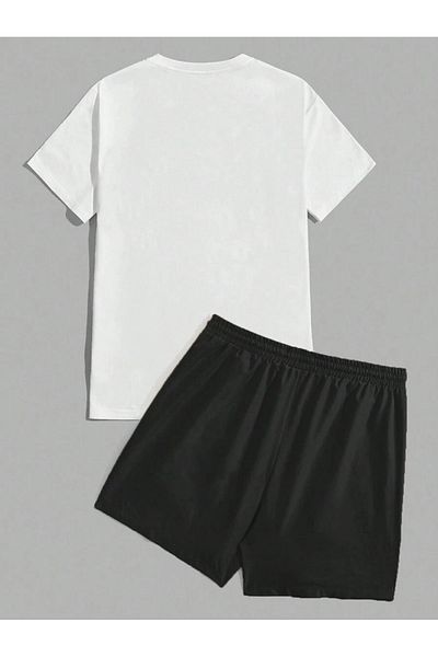 Boi Free Life T-Shirt Shorts - White Black Shorts T-Shirt Bottom Top Set Printed Crew Neck