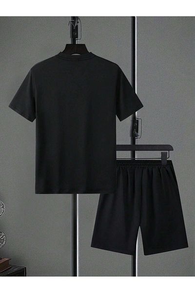 Boi King Writing Crown T-Shirt Shorts - Black Shorts T-Shirt Bottom Top Set Printed Crew Neck