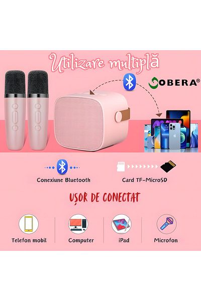 goBERA Karaoke Microphone for Kids, goBERA®, Bluetooth, Voice Effects, LED Lights, 2 Wireless Microphones