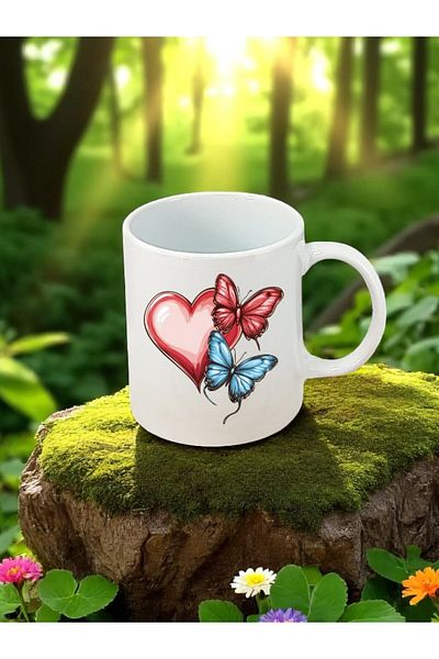 lili hediyelik Heart and Butterfly Printed White Mug