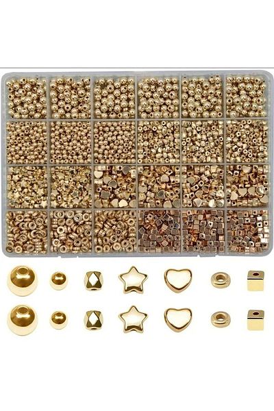 yiğit aksesuar Giant Gold Plastic Round and Shaped Spacer Beads Bracelet Necklace Jewelry Making Supplies