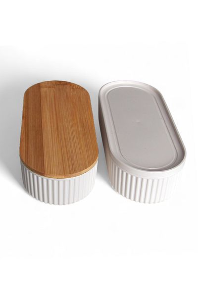 EVSTYLE Double Bamboo Lid Feeding & Feeding Bowl