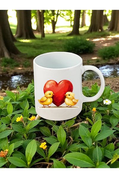 lili hediyelik Heart and Chick Printed White Mug