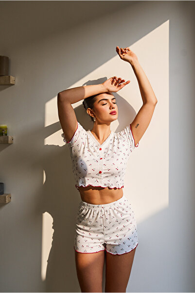 Unique Studio Kiraz desenli. Düğmeli pijamalar