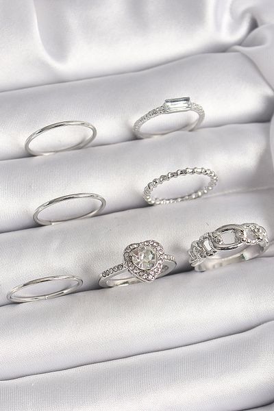 Skygo Brass Silver Color Zircon Stone Heart Model Women's Ring Combination