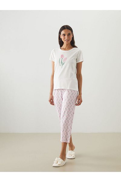 LC Waikiki New Season Crew Neck Floral Women's Capri Pajama Set - S5Jj05Z8