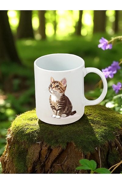 lili hediyelik Cat Looking up at the Sky Printed White Mug