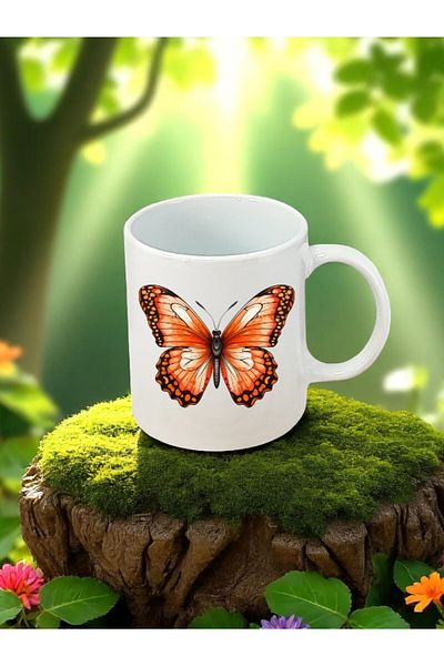 lili hediyelik Large Butterfly Printed White Mug