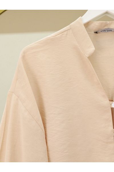 Modamorfo Long Button Back Shirt with Sleeve Laces -Beige