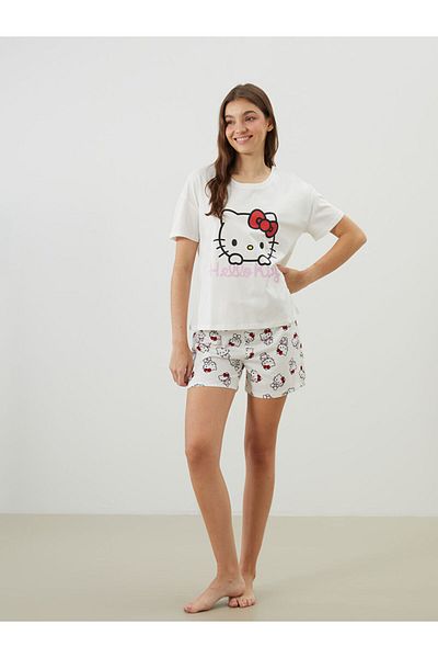 LC Waikiki Young Ecru Hello Kitty Printed Women's Shorts Pajama Set