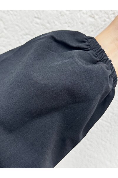 Mihra Soretta Short Shirt with Ruffle on the Left Shoulder-Bn4214 Black