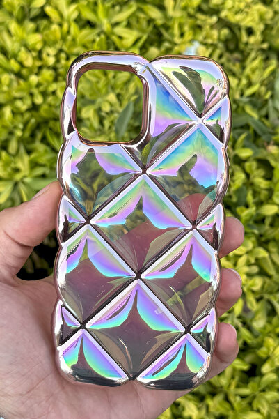 CEPSTOK Apple iPhone 13/14 Kılıf Hologramlı Pofuduk Darbe Önleyici Silikon Kapak
