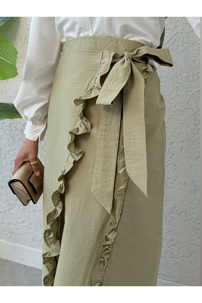 Modamorfo Tie Waist Double Layer Slit Ruffle Skirt -Çağla Y.