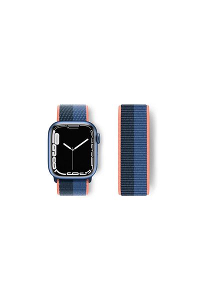 CepteToptan Apple Watch 42mm Mesh Velcro Band - Black-Blue