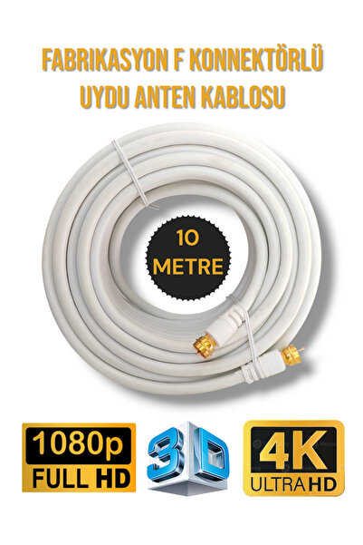 RUTTER 10 metre fabrikasyon F konnektörlü full HD 4k RG6 anten tv çanak uydu ...